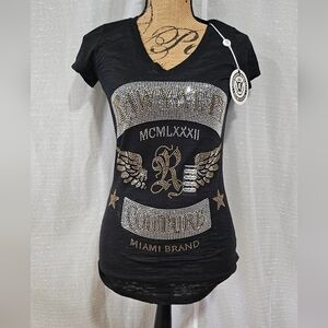 Women Rawyalty Black Embellished V-Neck Top Medium